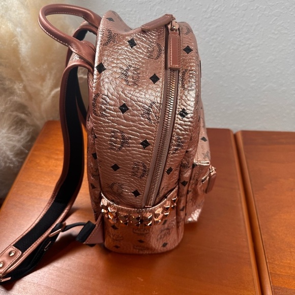MCM Visetos Leather Pink Gold Studded Backpack main image 9